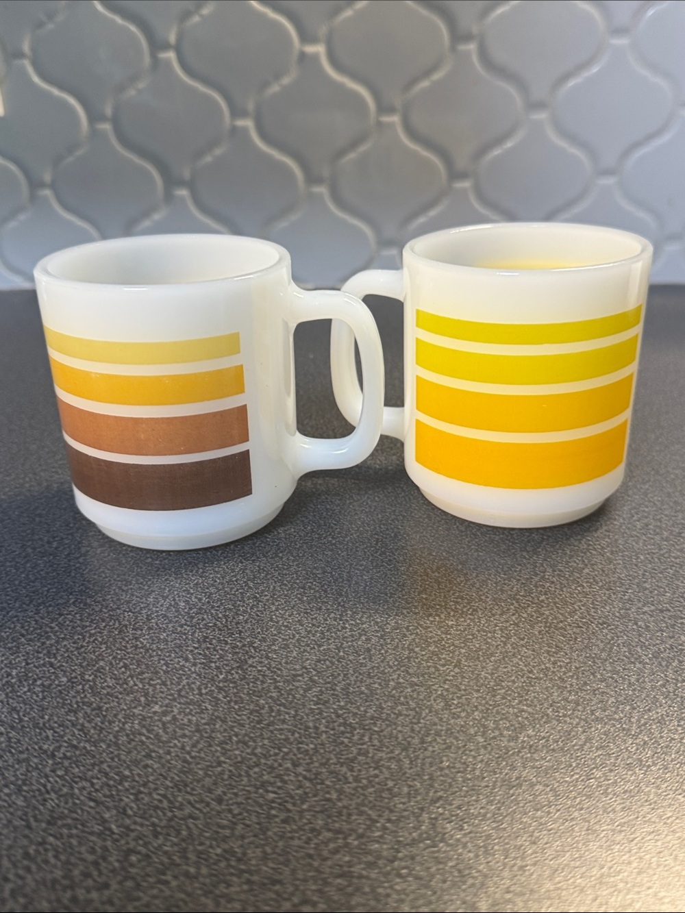 MCM Yellow & Brown Striped  Glass Mugs - Set of 2